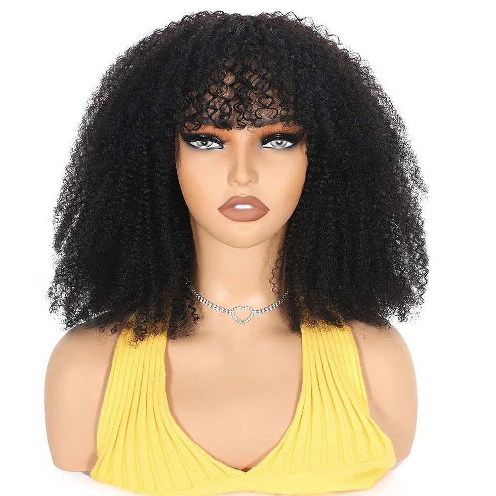 Thumbnail: Afro Kinky Curly Human Hair Wigs with Bangs
