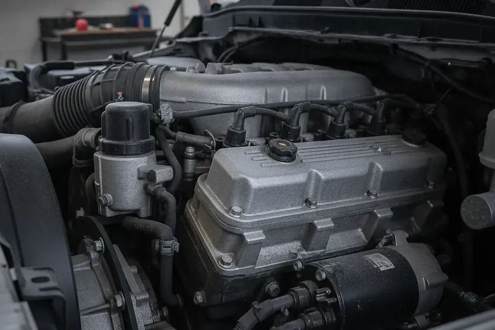 pickup on a hoist in a clean service bay with diagnostic equipment ready