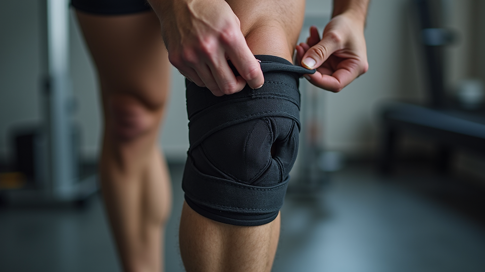 Close-up of a knee brace being adjusted on a leg