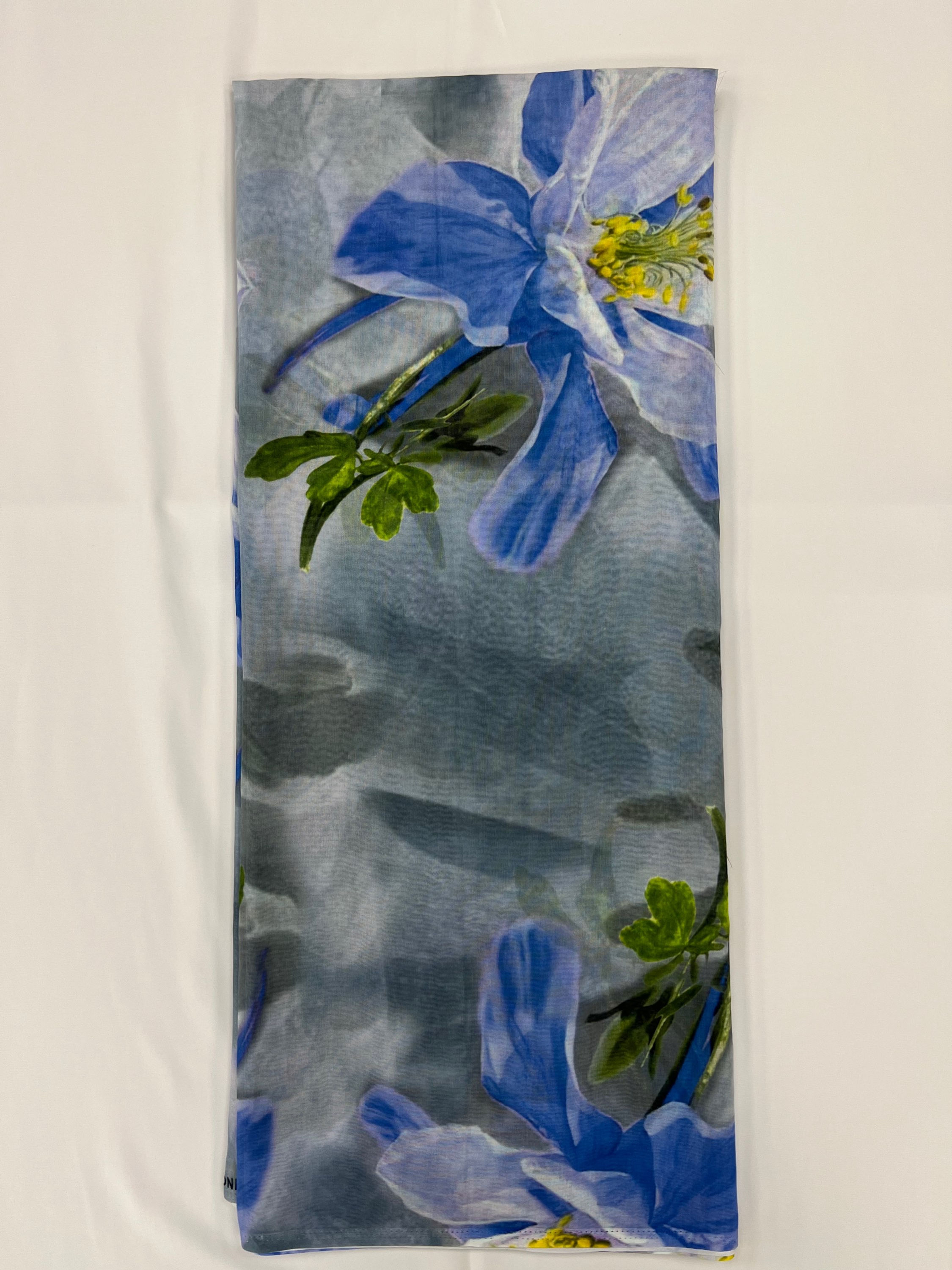 Printed voile gray blue and yellow flowers 