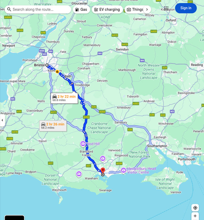 Bristol to Dorset Route map