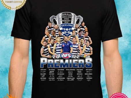 Geelong cats Australian football league 2022 premiership cup won by signatures shirt