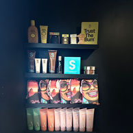 Skin prep and aftercare products for spray tan display