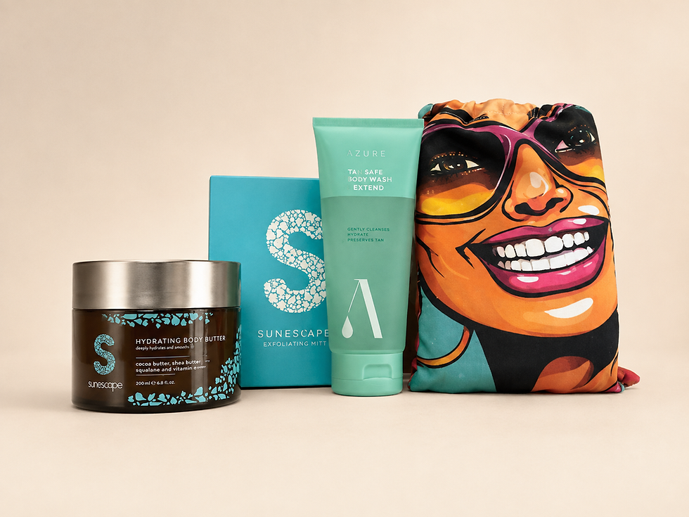 The Even Tan System with exfoliating mitt, tan-safe body wash, body butter and hooded tanning towel Lady