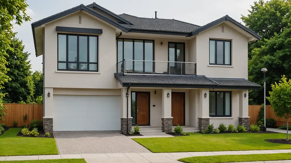 Close-up view of a well-maintained modern home exterior