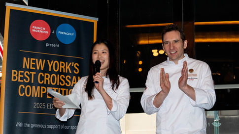 Picture of Nicolas Botomisy and Allison Chen judge for the best croissant competition in new york city 2025