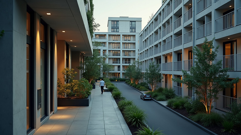 High angle view of an urban serviced apartment exterior