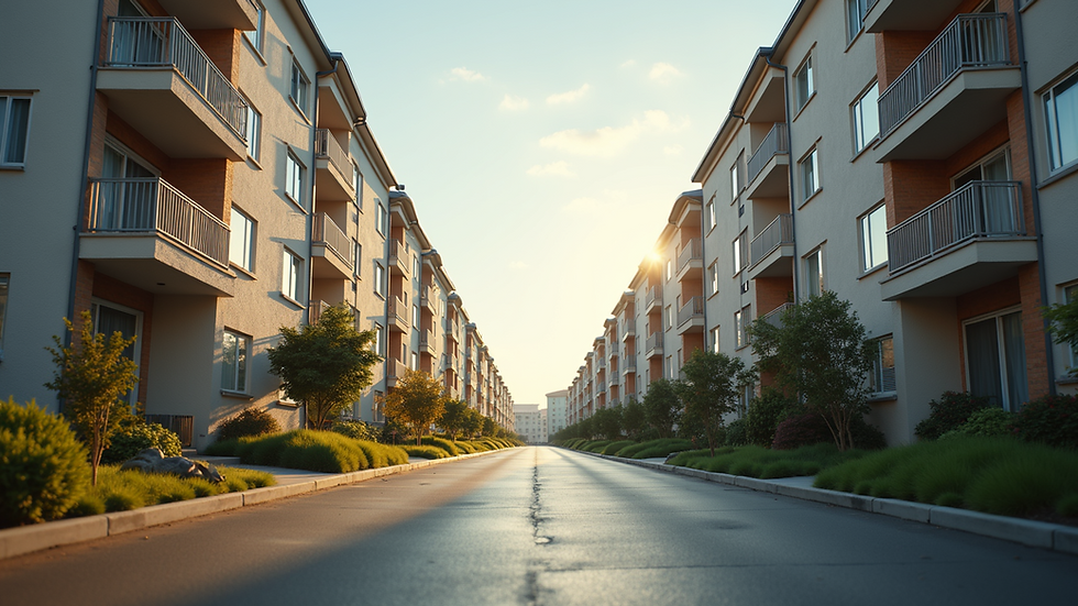 Eye-level view of an affordable housing complex