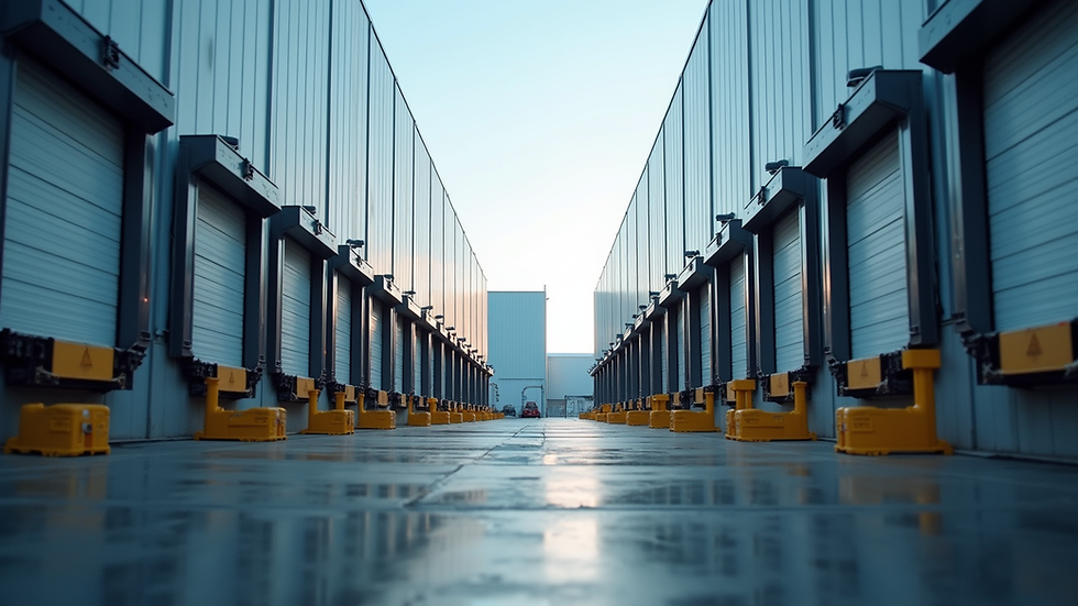Eye-level view of modern factory building with loading bays