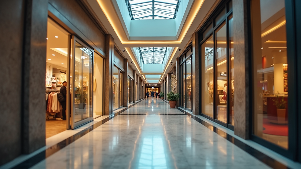 Close-up view of a trendy mall entrance