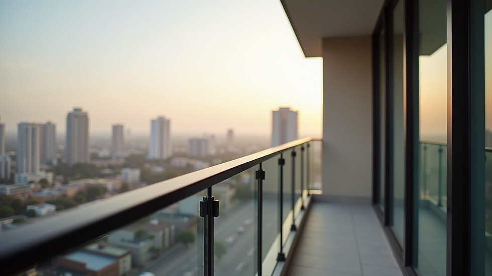 Close-up view of Amora 9 Residence apartment balcony with city view