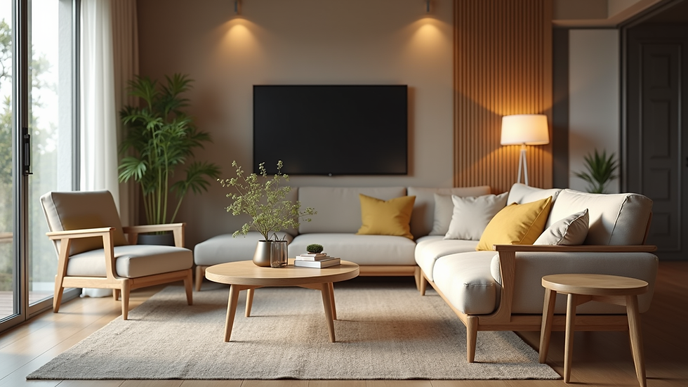 Close-up view of a cozy living room inside a serviced apartment