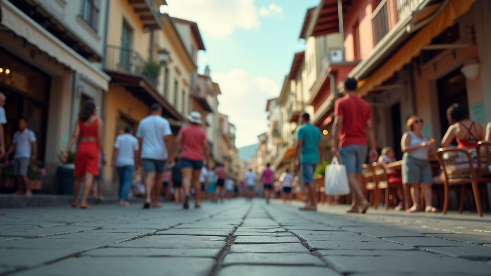 Eye-level view of a busy tourist area with vibrant local culture