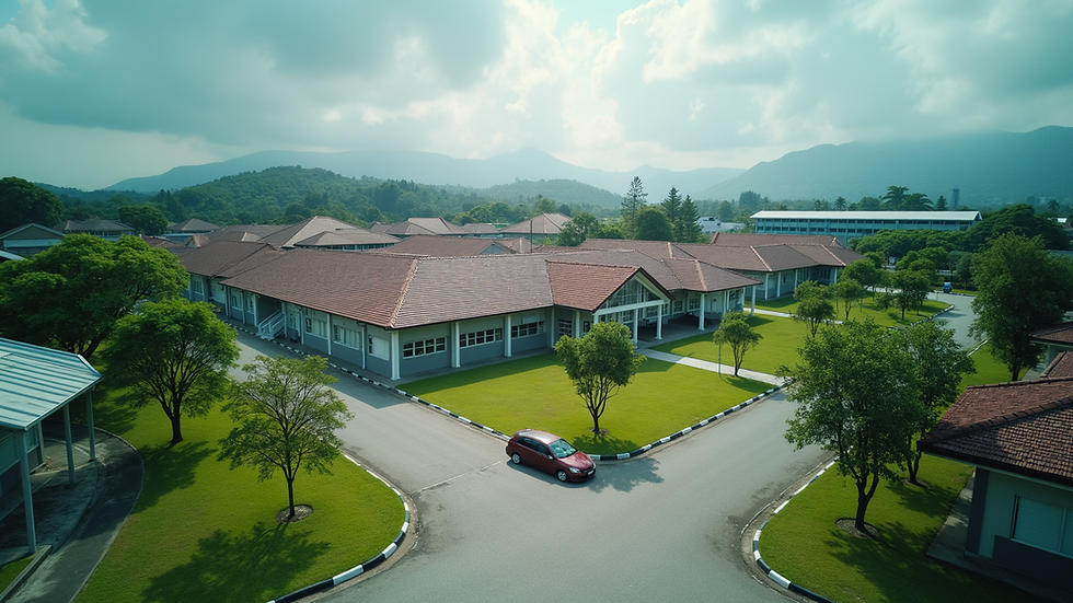 High angle view of a local school compound in Sepang