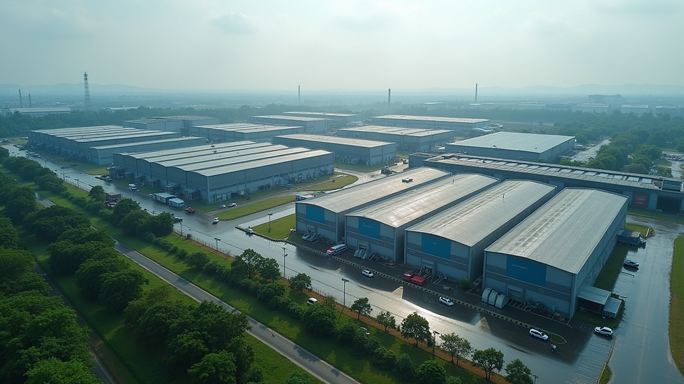 High angle view of a factory complex with multiple units in Semenyih