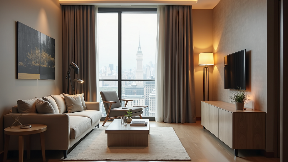 High angle view of the luxury serviced apartment interior