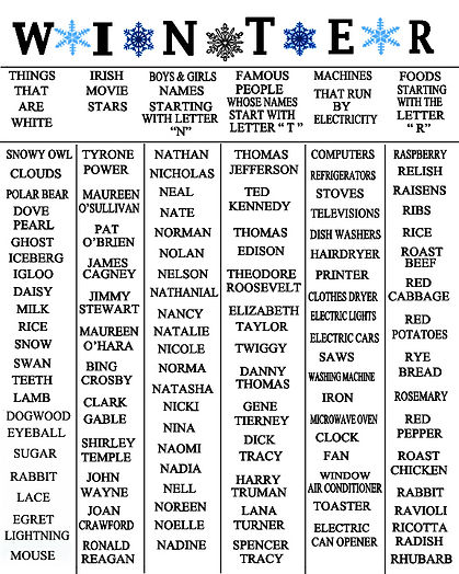 trivia winter word board game senior activity