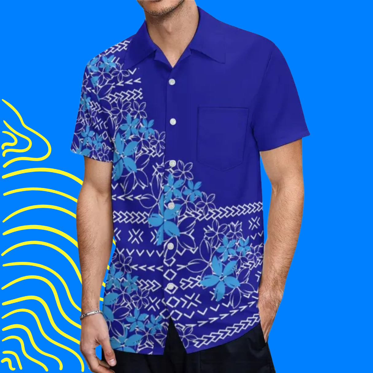 Tropical Island Steel Band Shirt Blue Flora
