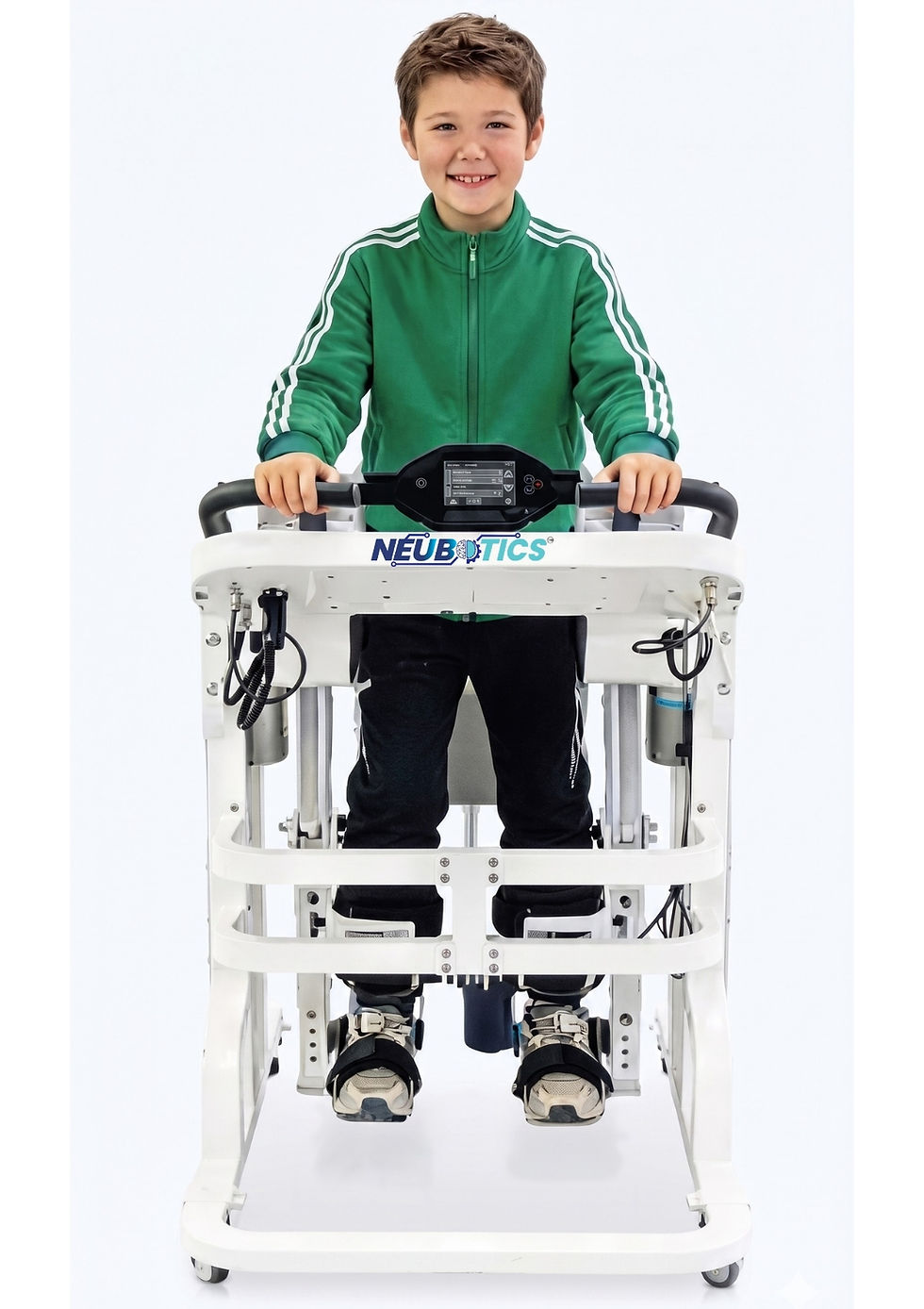 AE-02X children's exoskeleton worn by child patient showing paediatric joint actuation