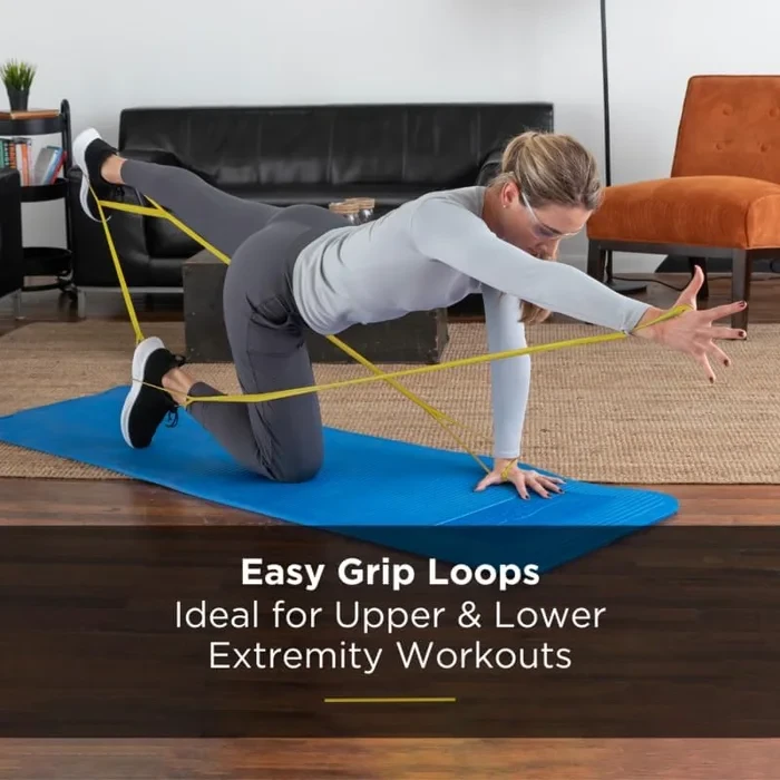 patient using TheraBand CLX loops on hands and feet for simultaneous full-body exercise
