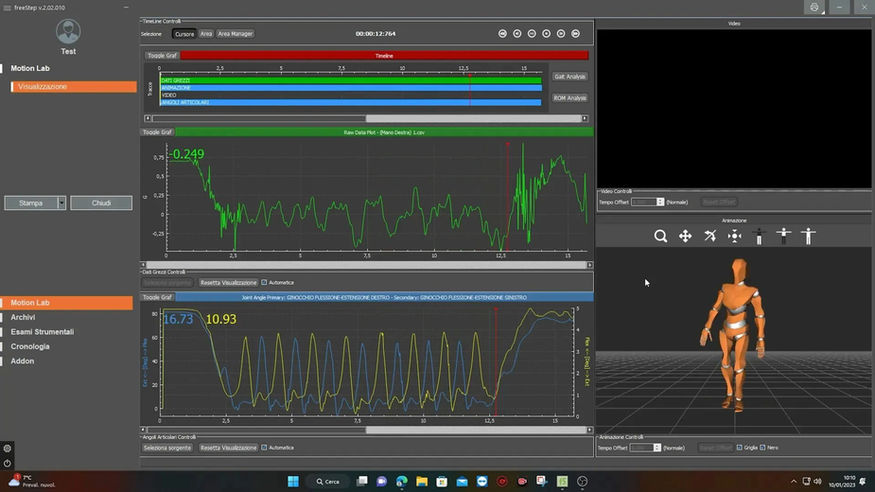 Moover Gait ROM analysis report showing joint angles angular velocity and angular acceleration