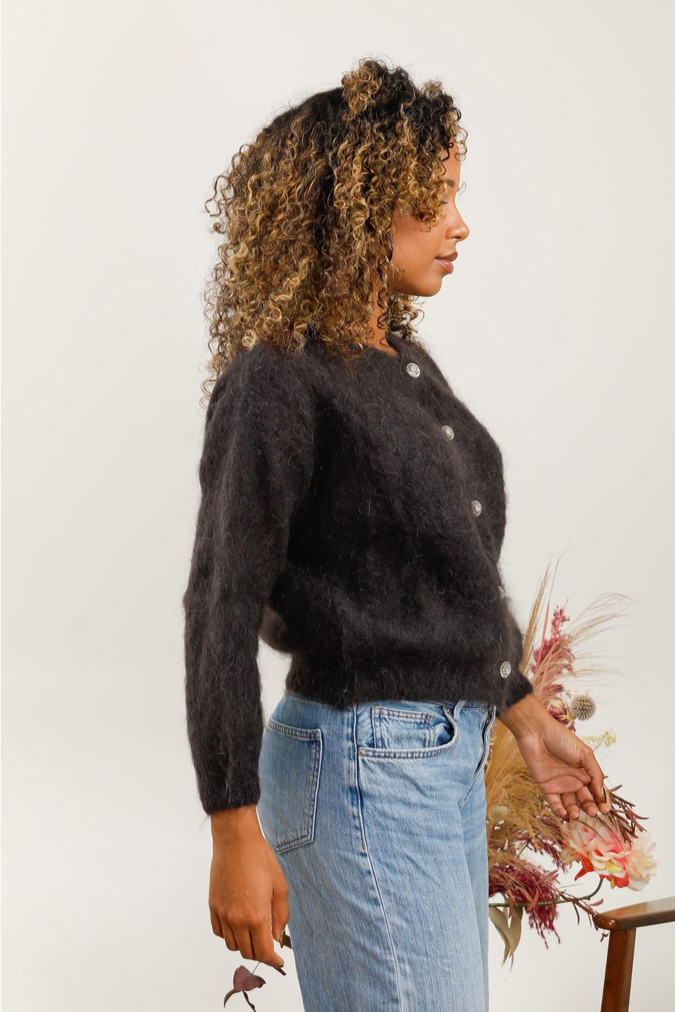 Miniatura: Kid mohair italiano, cardigan d’autore in maglia couture