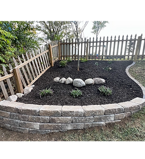 mulch, retaining wall and plant install
