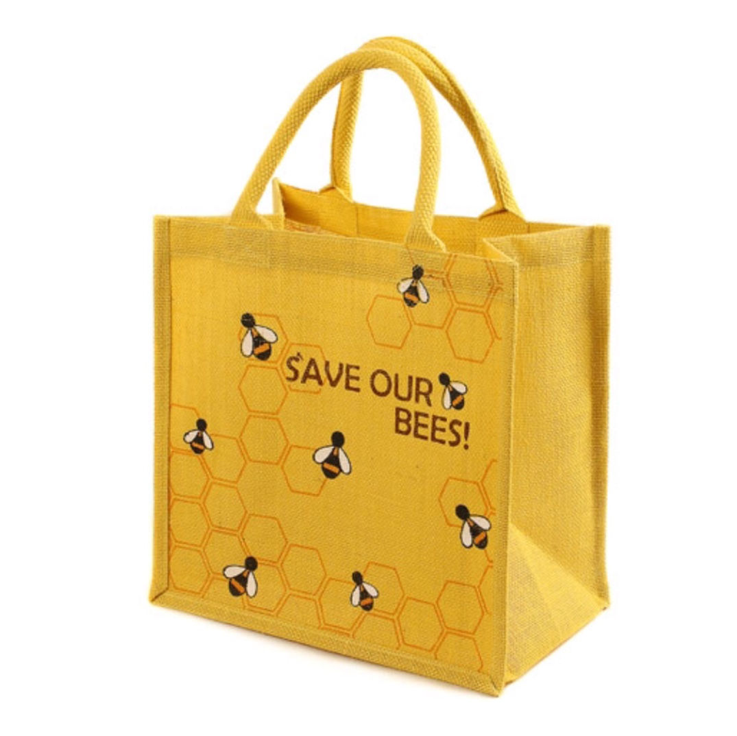 Jute shopping bag yellow Save Our Bees