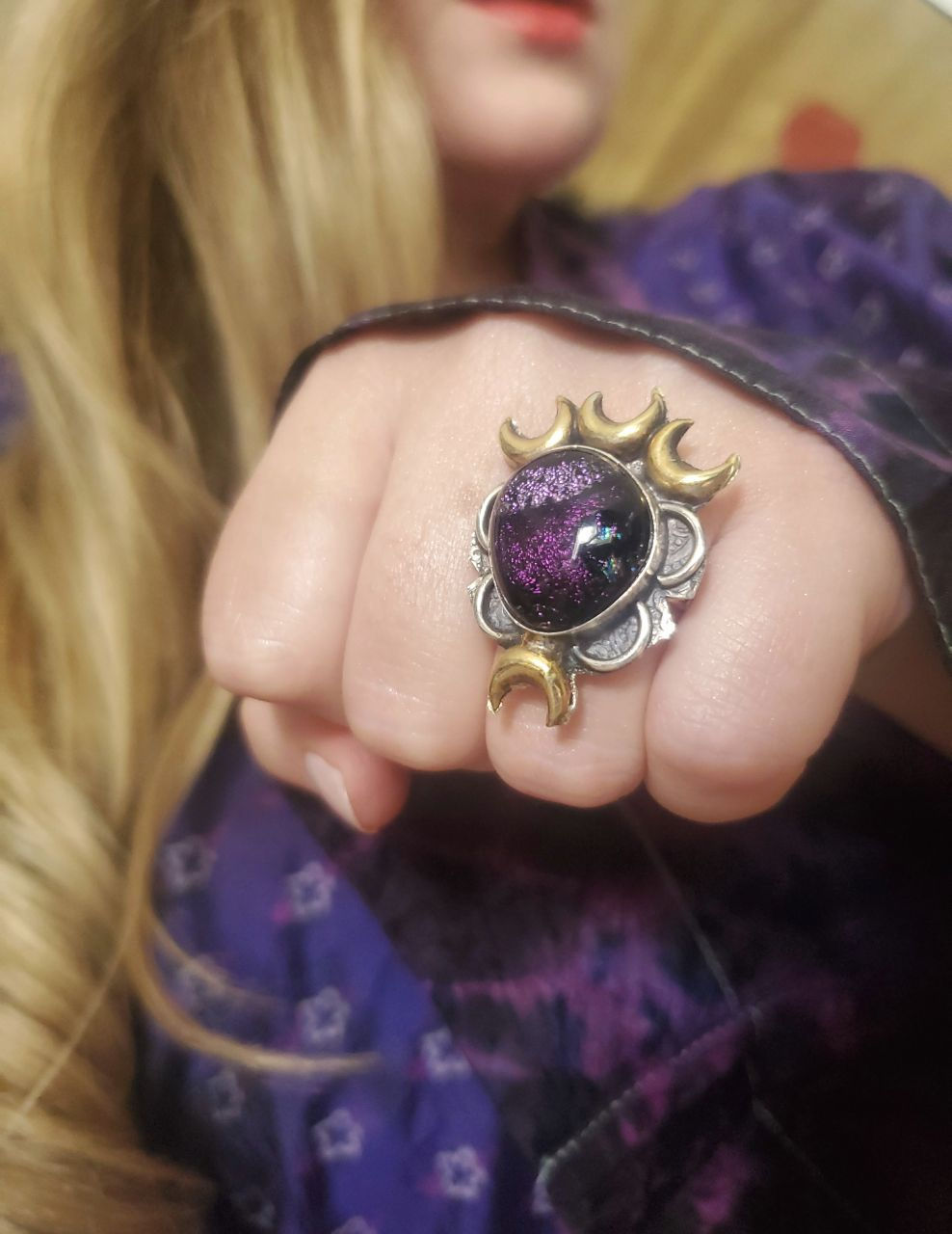 PURPLE GLASS MOON RING