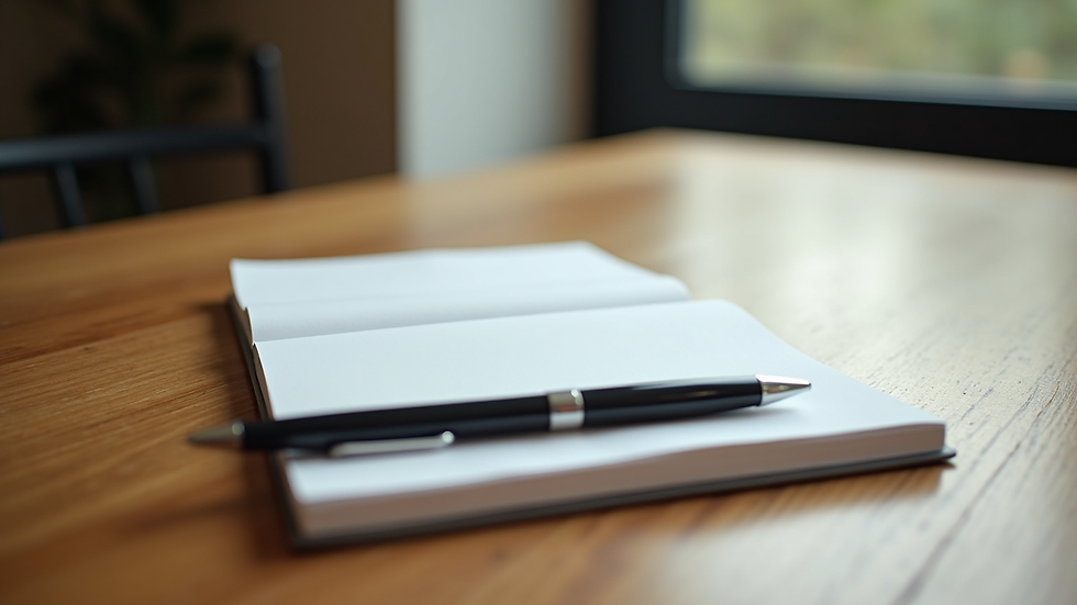 Close-up view of a journal and pen on a wooden table, symbolizing self-reflection and cognitive exercises