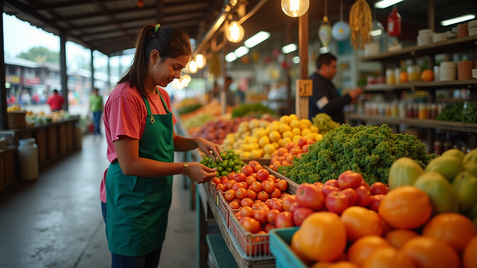 High angle view of a vibrant Costa Rican market