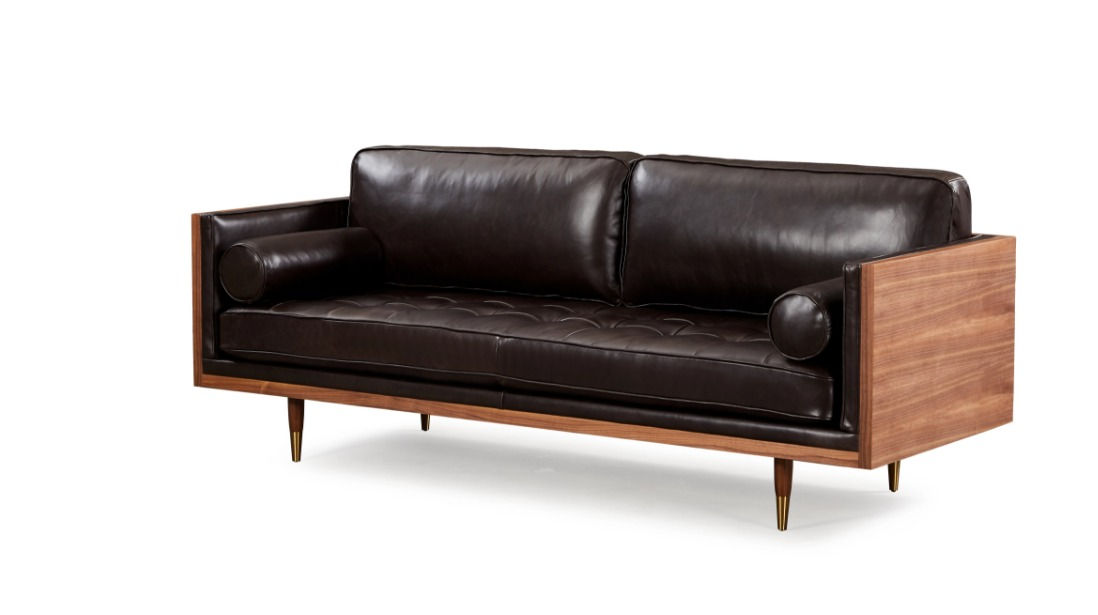 Woodrow Skandi 87" Leather Sofa in Saddle Black (KA)