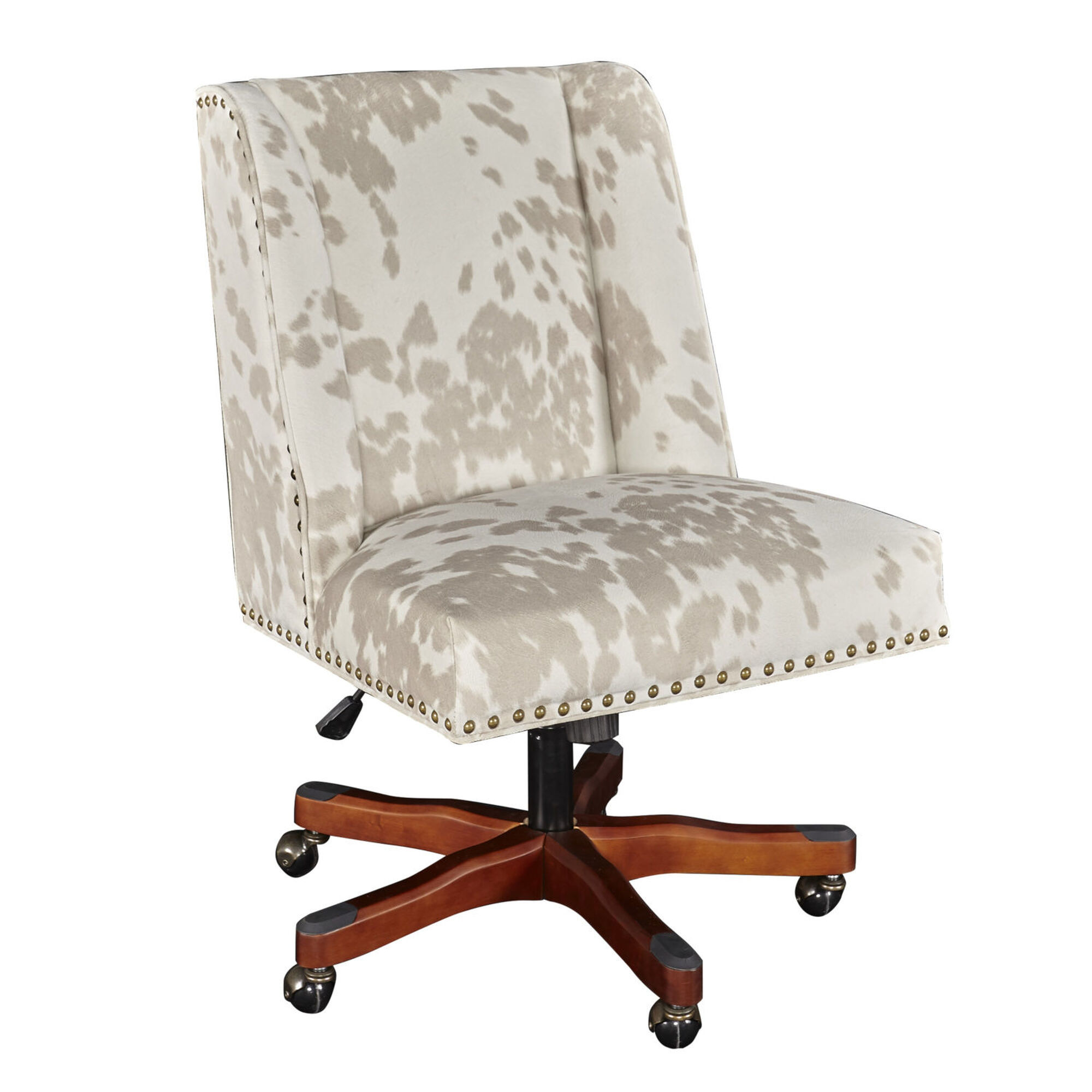 Aaron Walnut Linen Cow Print Office Chair (BE)