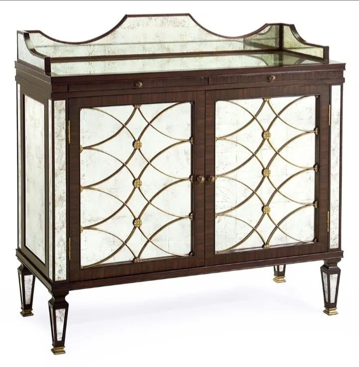 Silver Leaf Mirrored Rosewood Bar Sideboard