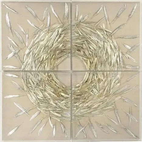 Metallic Feather Linen Velvet Abstract Wall Art (Kat)