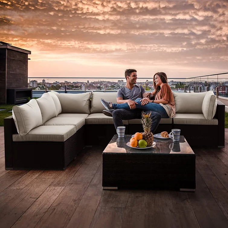 Thumbnail: 7 Pieces Patio Furniture Sets,Luxury Outdoor All Weather PE Rattan Wicker Lawn C