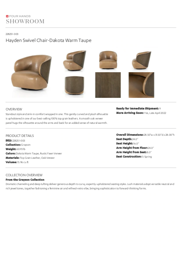 Thumbnail: Hayden Swivel Chair Dakota Warm Taupe (CL)