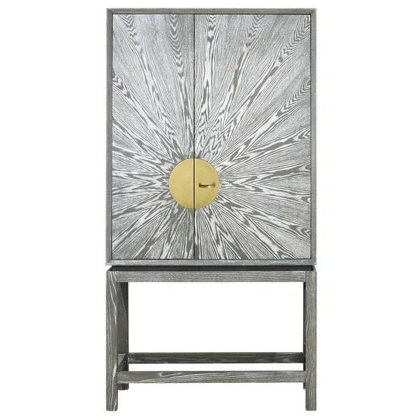 WORLDS AWAY 2-DOOR RADIAL PATTERN BAR CABINET – GREY CERUSED OAK (SCE)