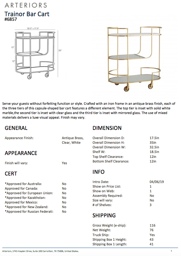 Thumbnail: Trainor Bar Cart Antique Brass (CL)