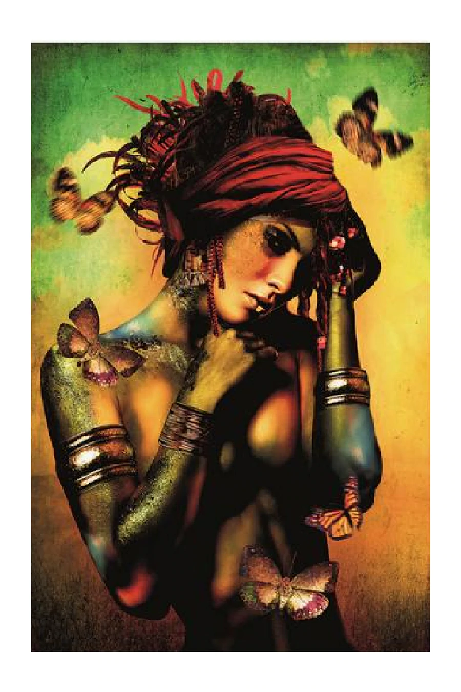 Metallic Woman with Turban Small Artwork | Andrew Martin Butterfly Kiss Portrait