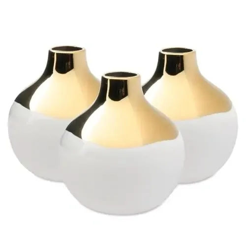 Dauville Mid Glaze Gold or Silver White Ceramic Bud Vase - Set of 3 (KAT)