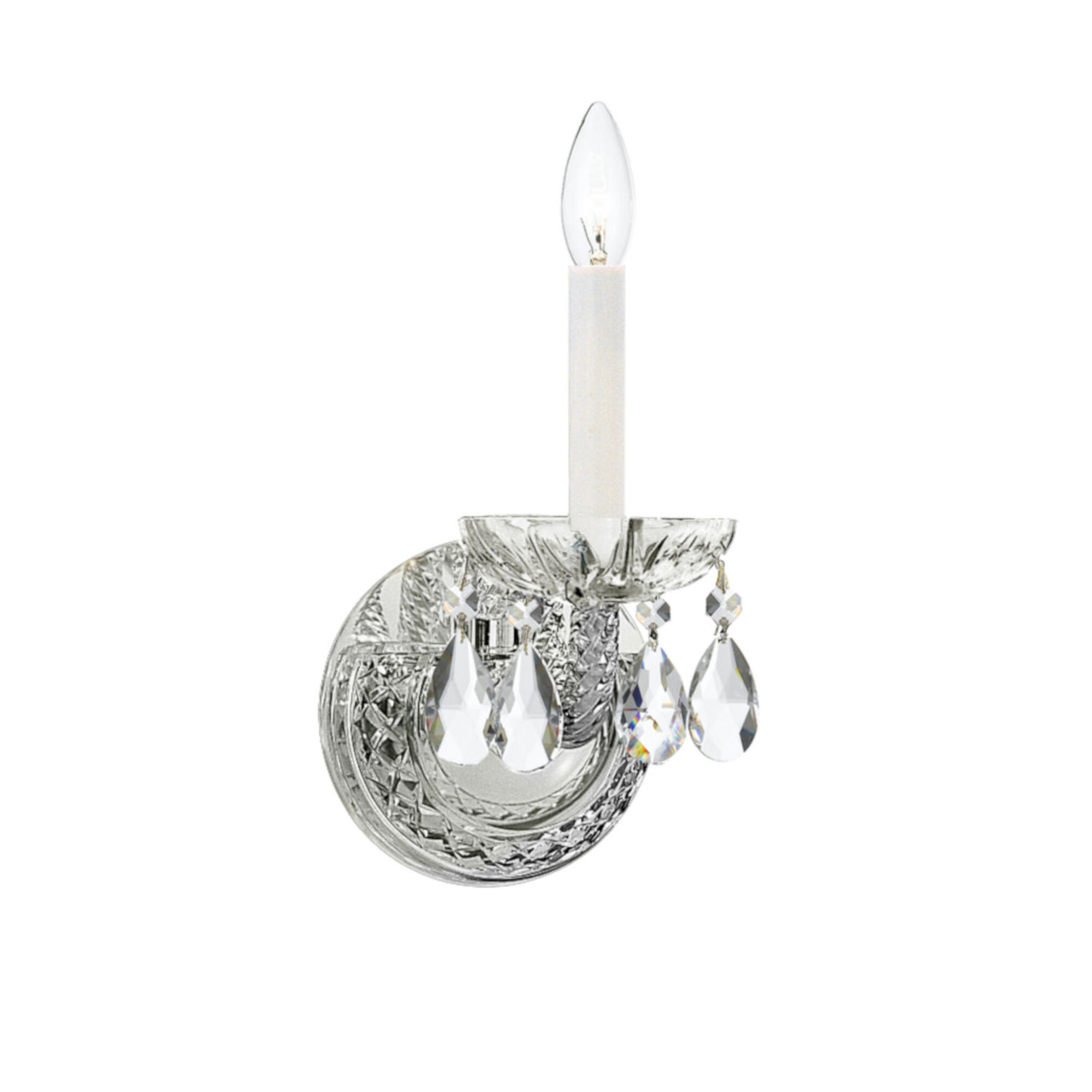 Traditional Crystal Polished Chrome One-Light Sconce with Clear Swarovski Strass