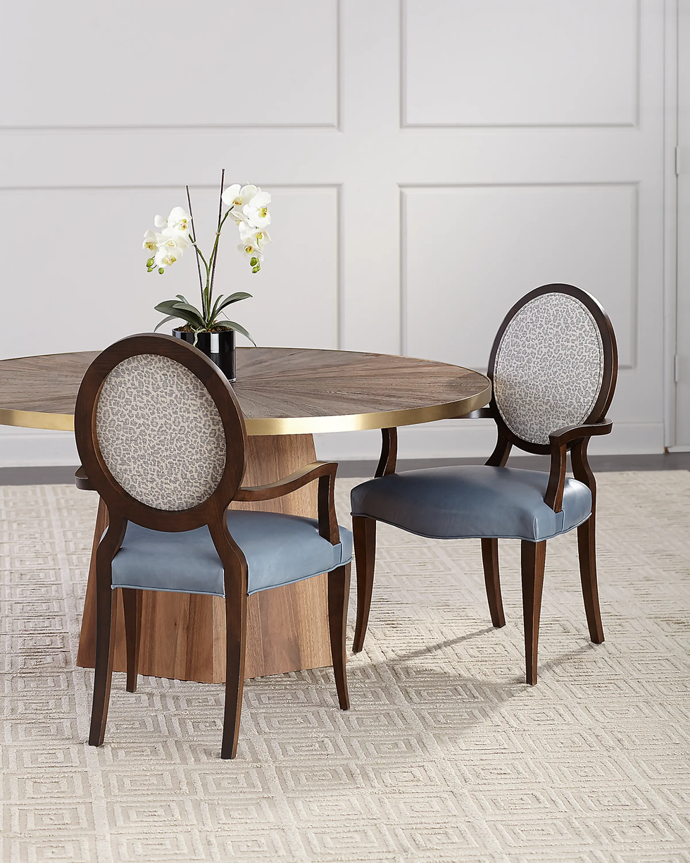 Massoud Pearlington Leather Arm Chair, Set of 2