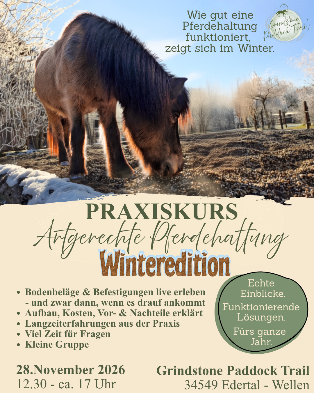 28.11.2026 Praxiskurs Artgerechte Pferdehaltung WINTEREDITION