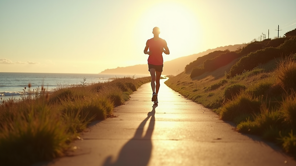 Eye-level view of a person jogging along a coastal path in Kiama