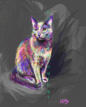 Colourful cat portrait digital painting