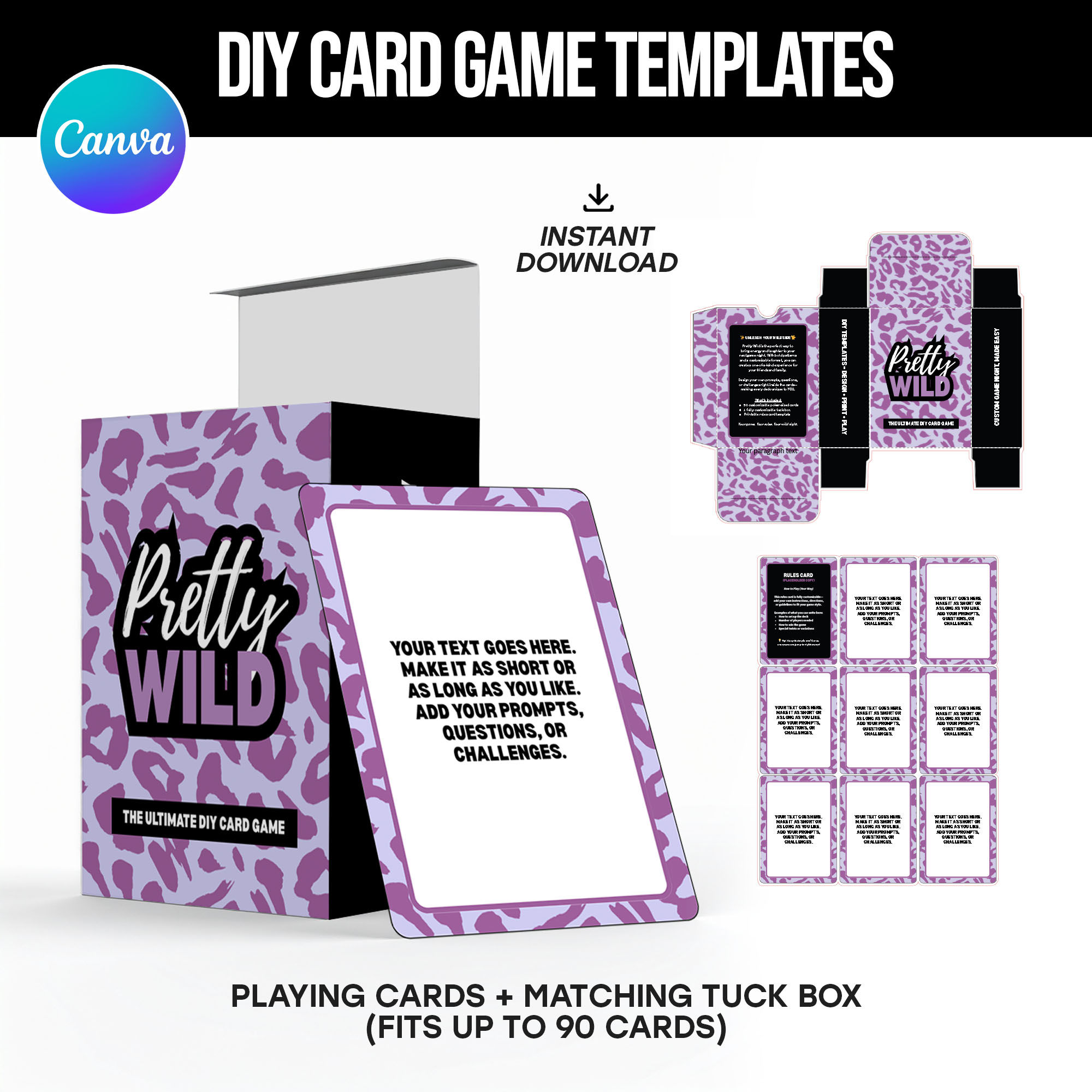 DIY Card Game Template: Purple Leopard Print