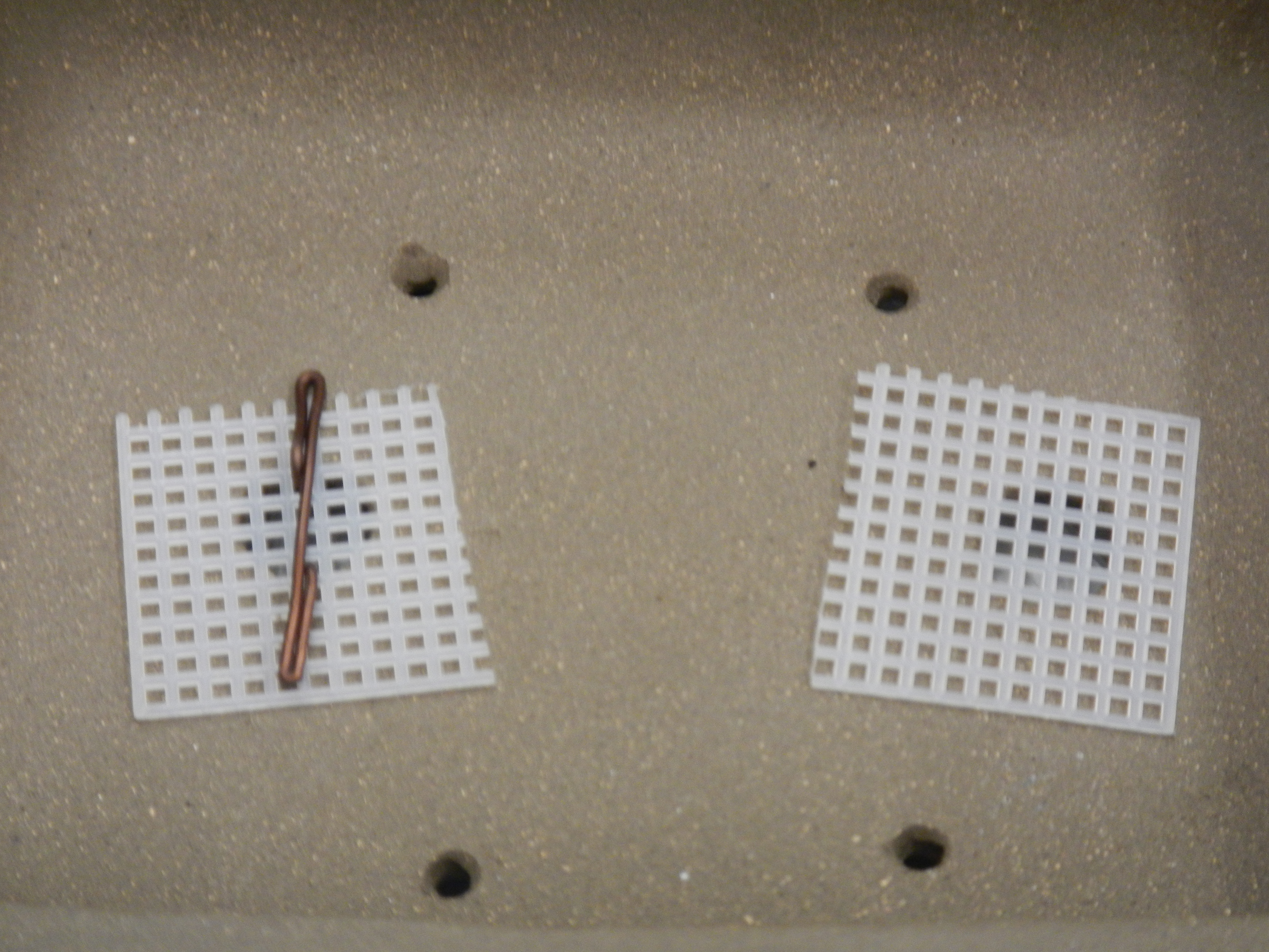 Wiring mesh over drainage holes