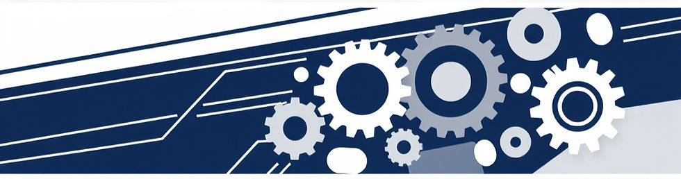 banner strip of basic angles and lines, maybe some gears. use_ solids of gray and navy blu