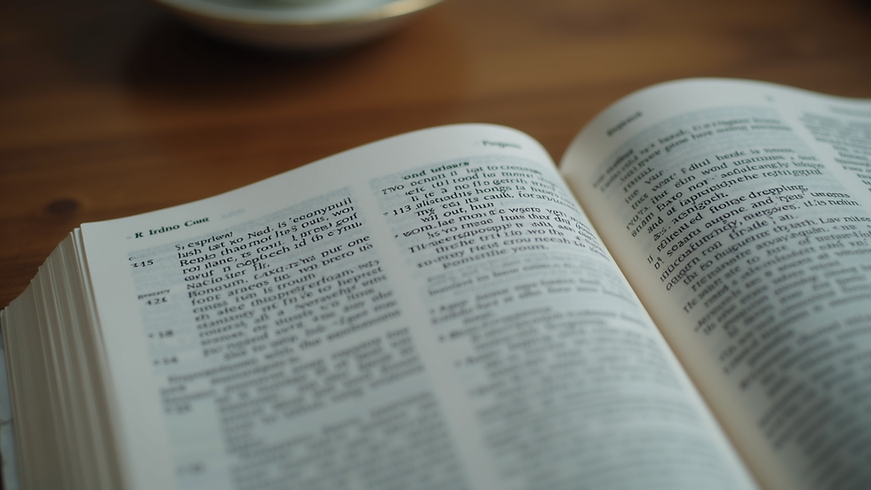 Close-up view of open bible with highlighted text